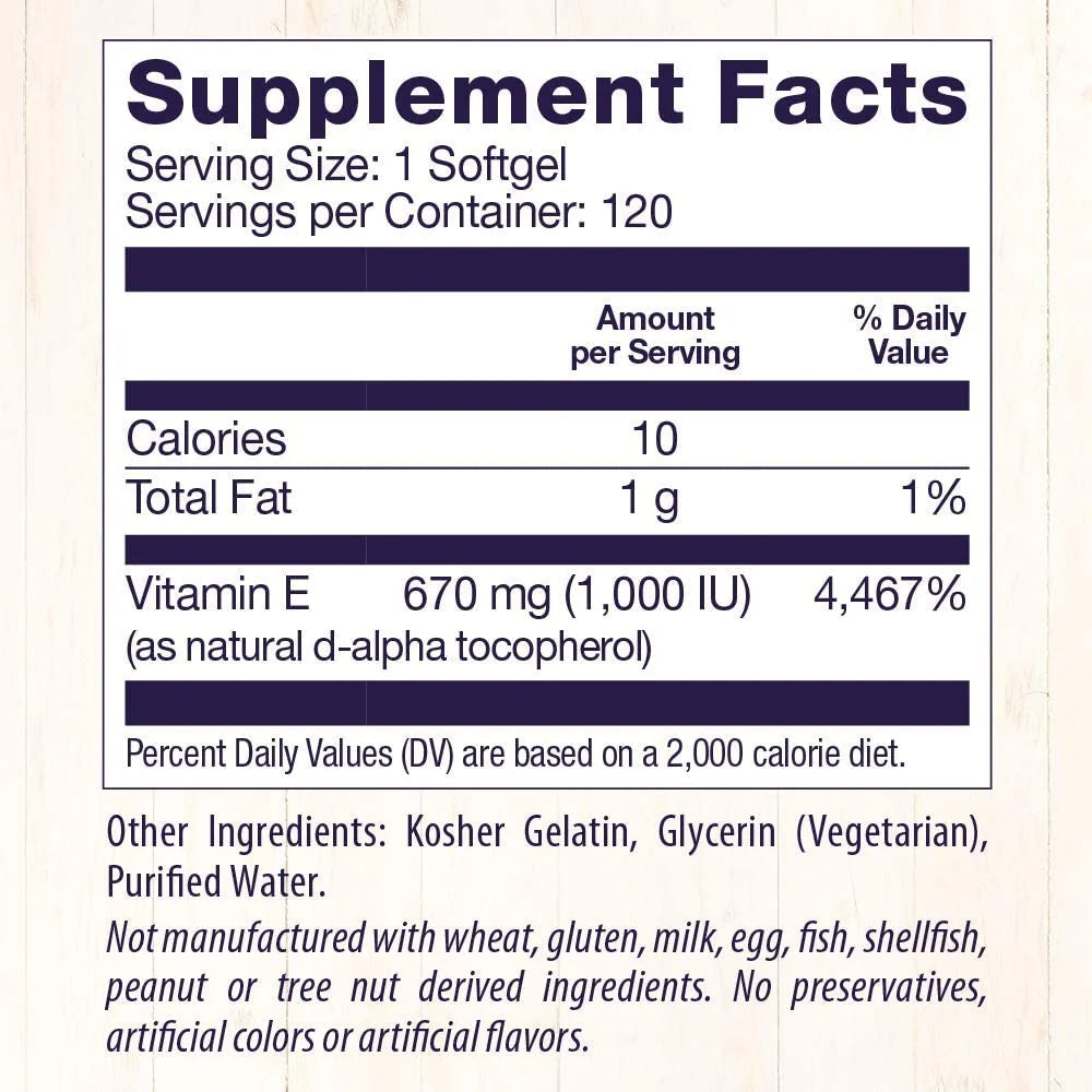 Natural Vitamin E 670 mg 120 Sgels G8336