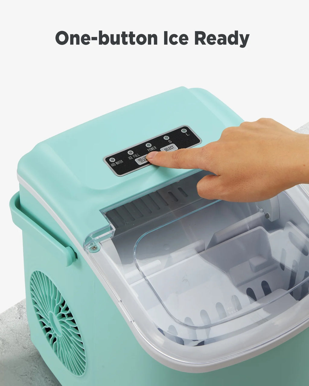 Countertop Ice Maker with Handle, 9 Cubes/6 Mins, 26lbs/24Hrs, Self-Cleaning, Ice Scoop and Basket, 2 Sizes of Bullet Ice, Green B32115