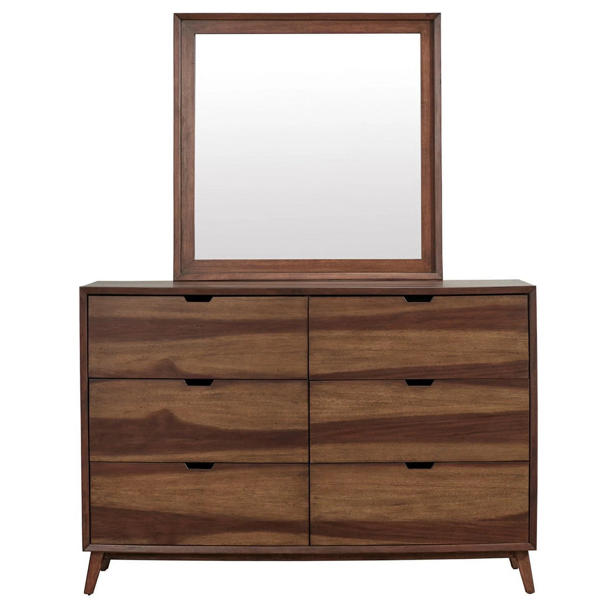 Caramel Brown Wood Double Drawer Dresser & Mirror Y3707