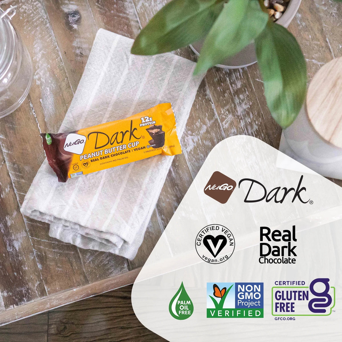 Dark Chocolate Peanut Butter Cup, 12g Vegan Protein, Gluten Free, 12 Count H9353