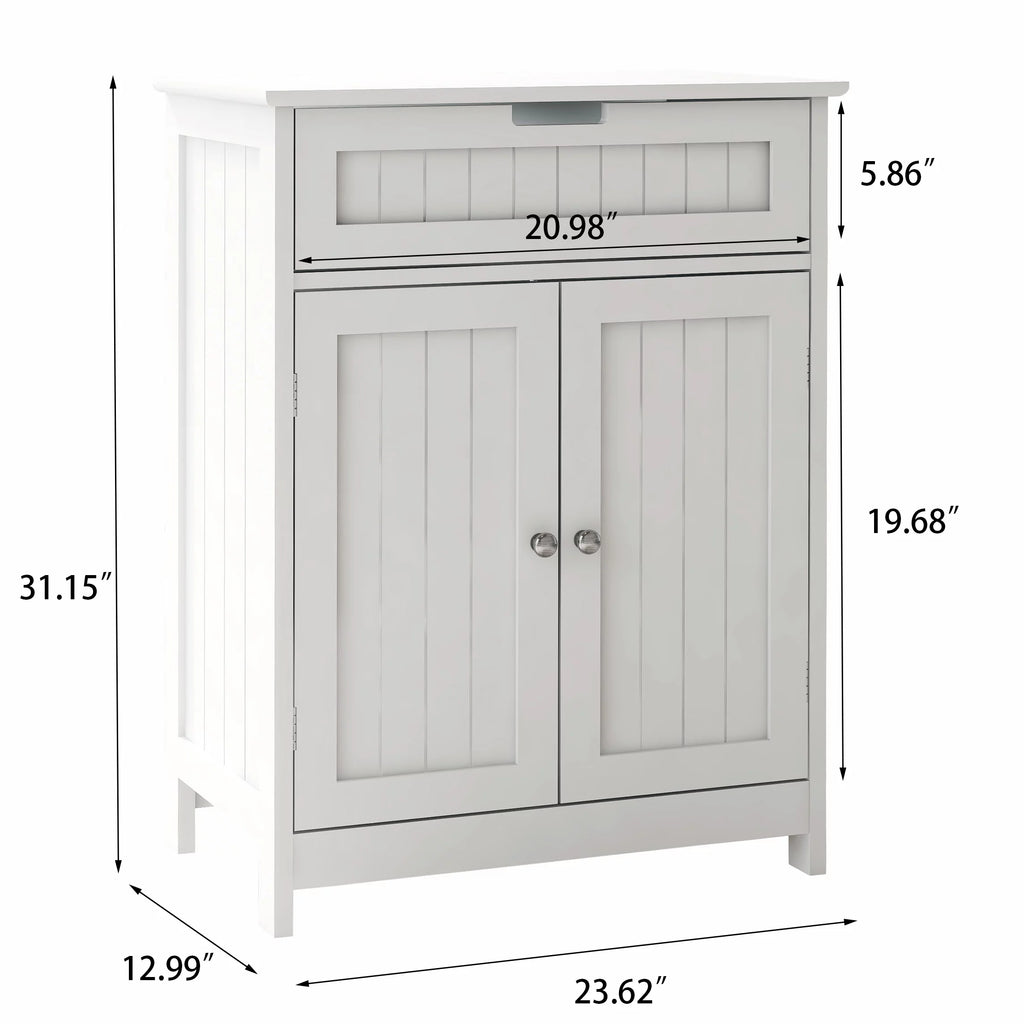White Wood Bathroom Floor Cabinet 2 Doors 1 Drawer O613053