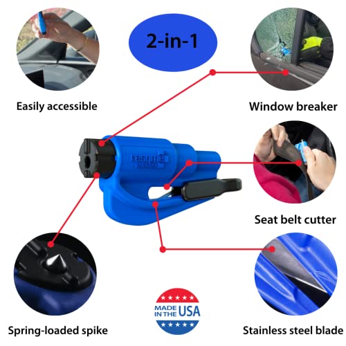 Emergency Keychain Car Escape Tool, 2-in-1 Seatbelt Cutter and Window Breaker, Black, Blue, Safety Yellow O967