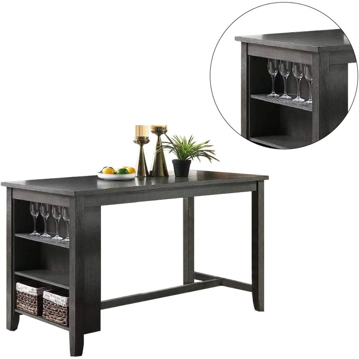 1pc Counter Height Dining Table with Storage Shelves N9100