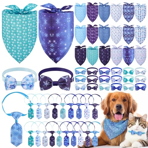 60 Pieces Winter Dog Bandanas Bow Ties Adjustable Pet Scarf N53546