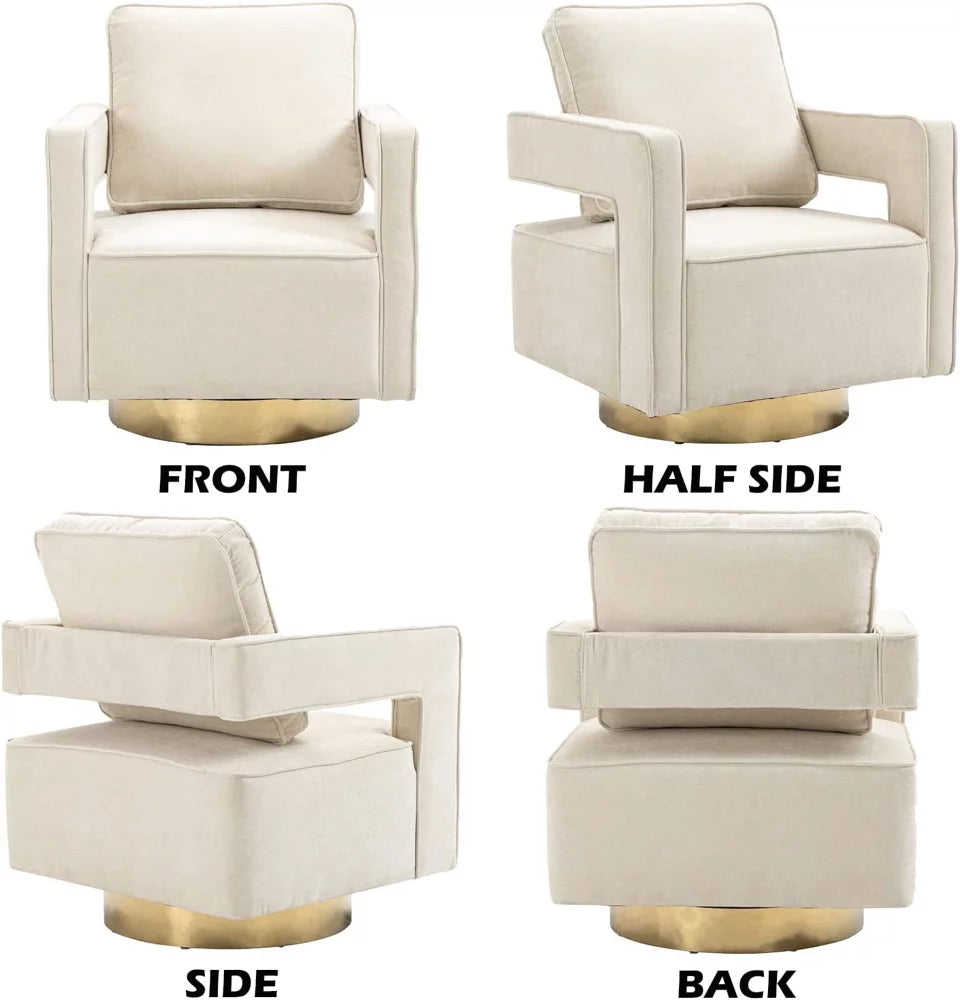 Beige Chenille Swivel Barrel Chair Set of 2 L607
