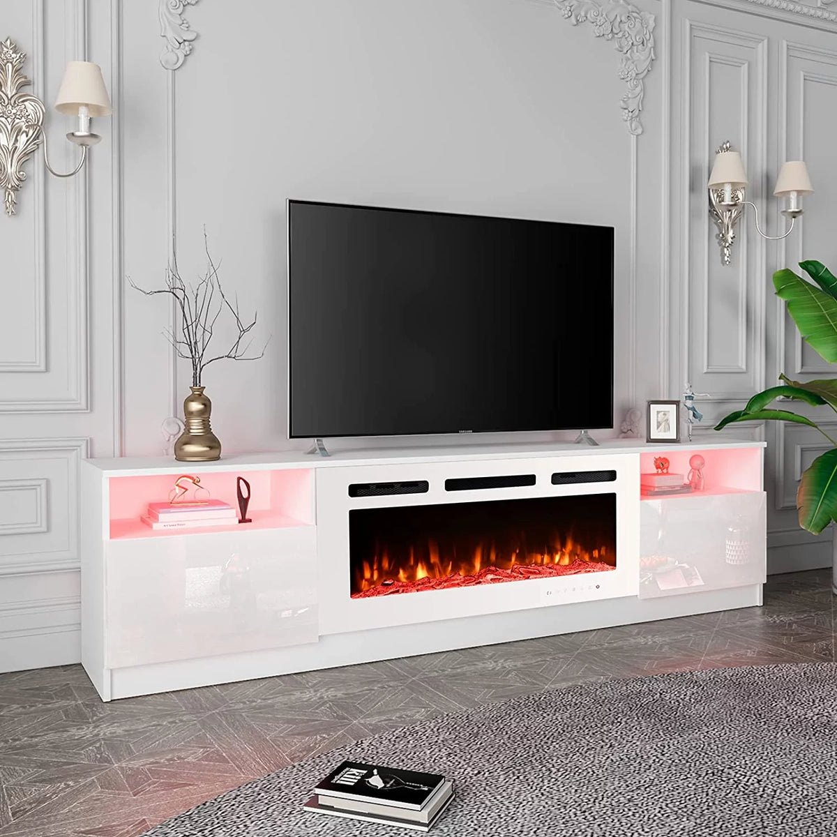 White Fireplace TV Stand with 40'' Electric Fireplace B291