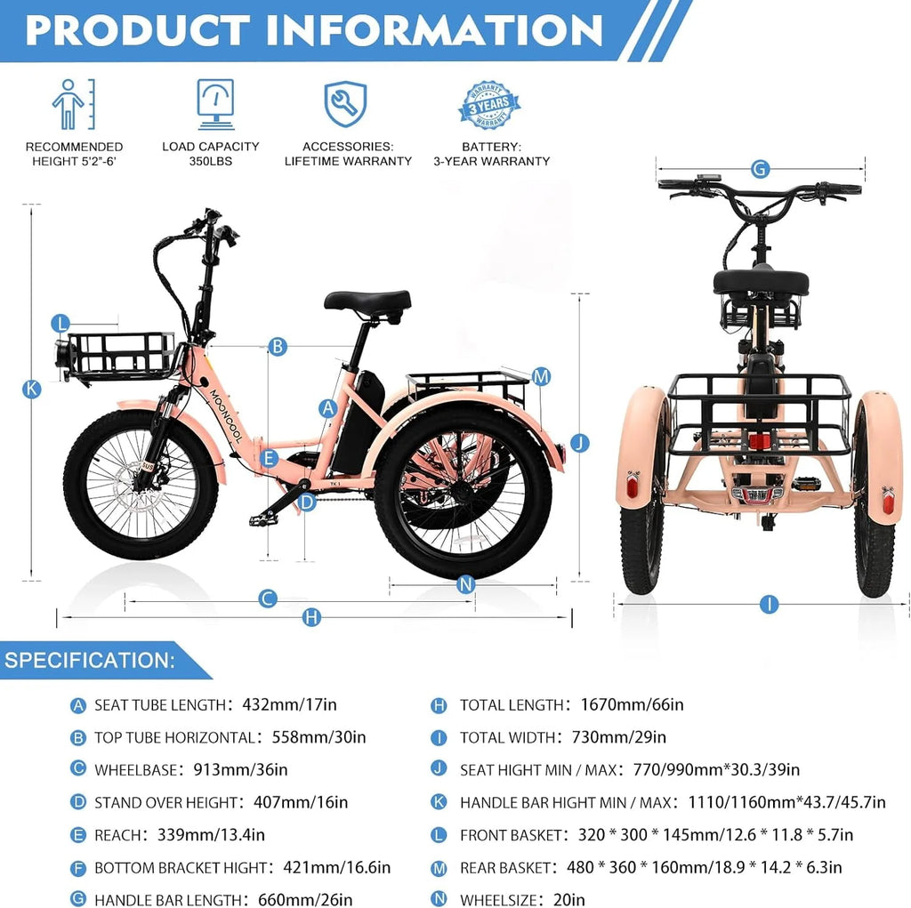 350W 36V 7 Speeds Electric Tricycle E891490