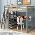 Twin Size White Solid Wood Loft Bed with Wardrobe, Desk and Shelves D202