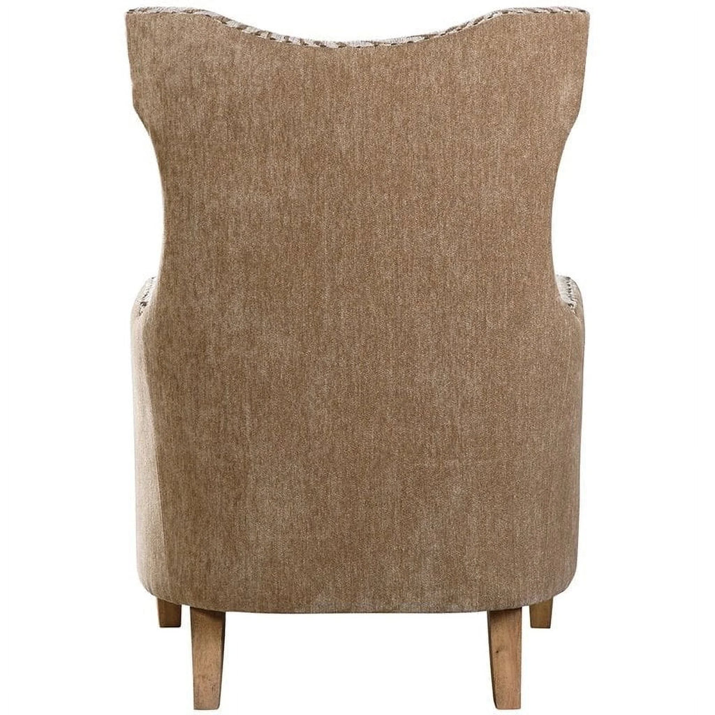 Brown Animal Pattern Fabric Wood Armchair I2770