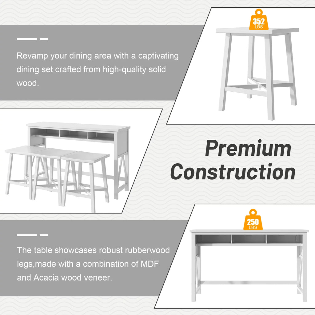 White 4-Piece Bar Table with Stools H175