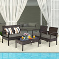 4 Pc Outdoor Patio Rattan Furniture Set Cushioned Sofa Coffee Table O686