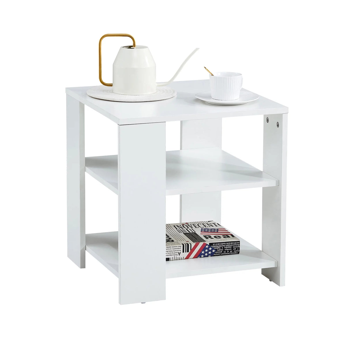 White 3 Tier Wood Square Nightstand S247