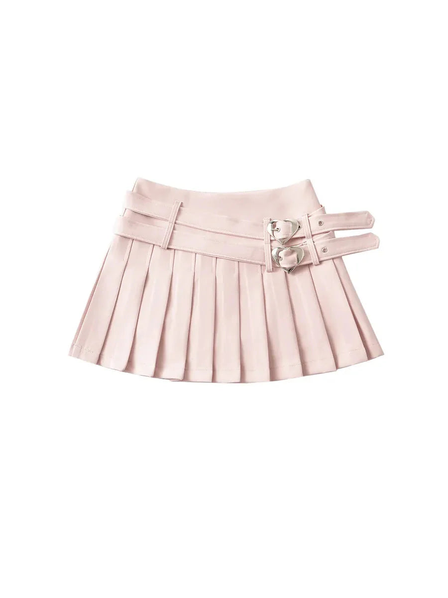 Pleated Heart Buckle Skirt N900