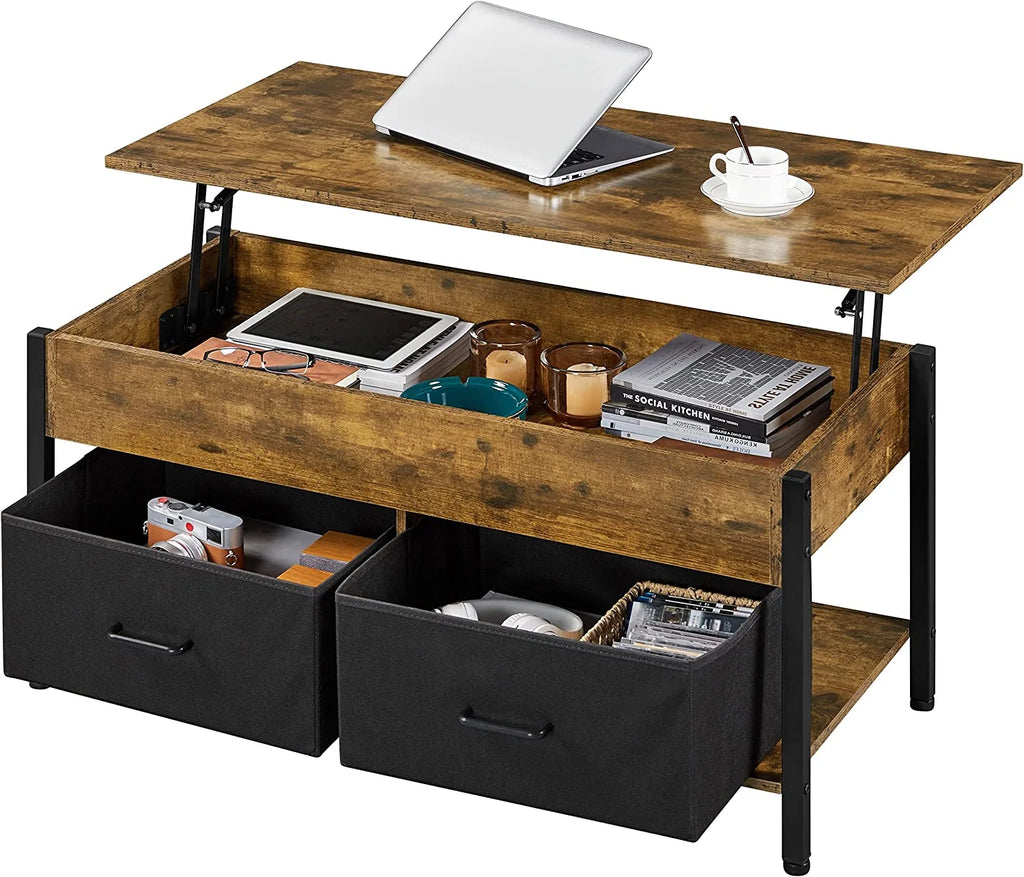 Lift Top Coffee Table with Hidden Storage and 2 Fabric Baskets U5435