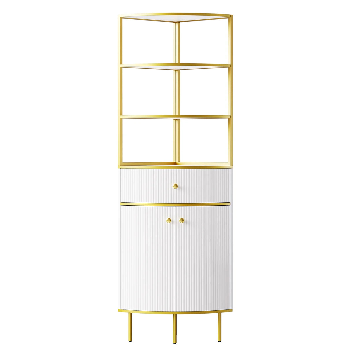 White Wooden Corner Bookshelf with 1 Drawer and 2 Doors G59005