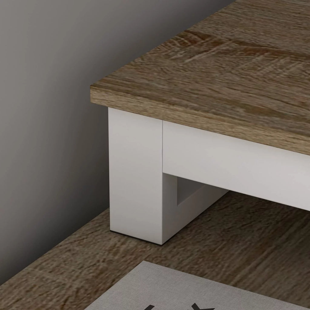 55 Inch L-Shaped Corner Desk with 3 Drawers and 2 Shelves, Walnut and White O511239