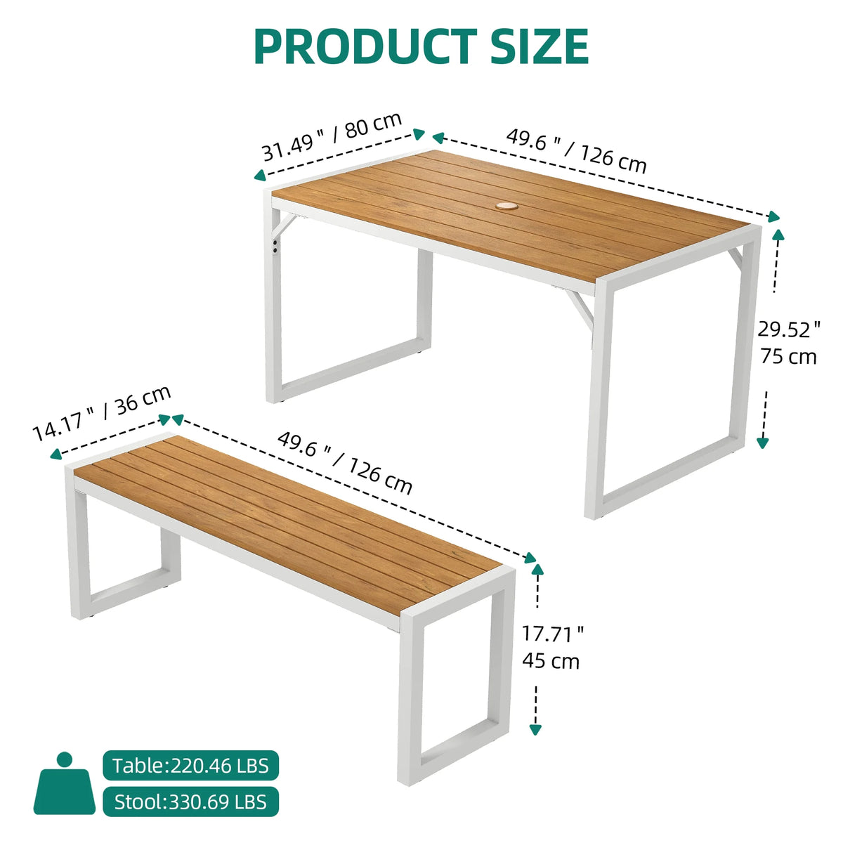 3 Pieces Patio Dining Table and Bench H910303