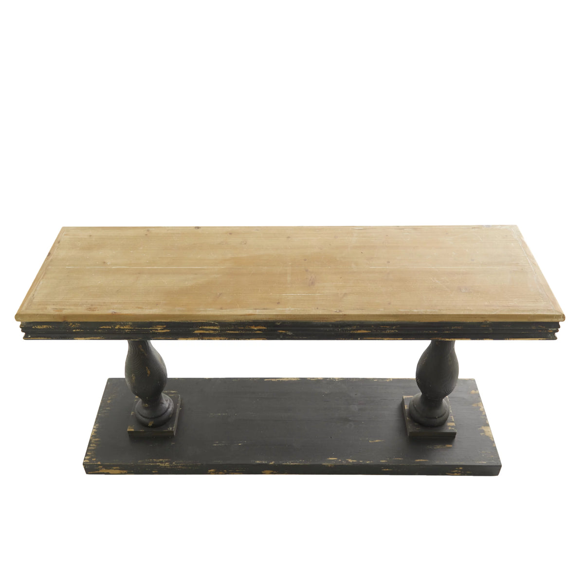 Black Wood Distressed Console Table with Brown Wood Top P8030