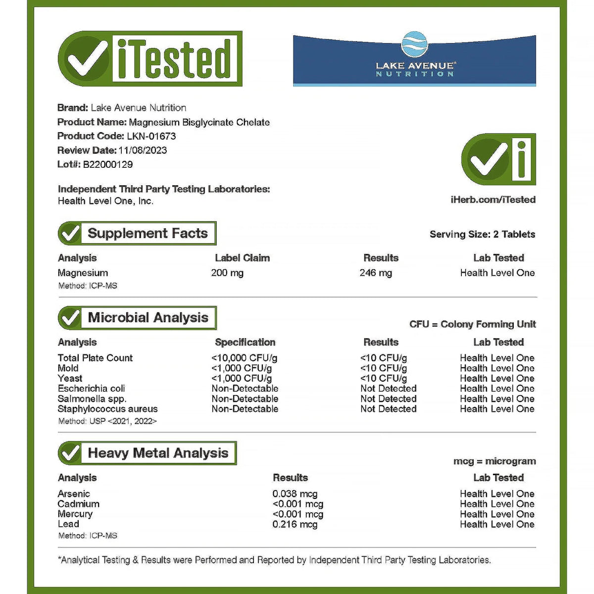 Magnesium Bisglycinate Chelate 200 mg 240 Tablets P776438