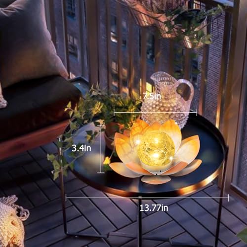 Solar Light Outdoor 2Pack Amber Crackle Glass Metal LED Flower Decoration L726