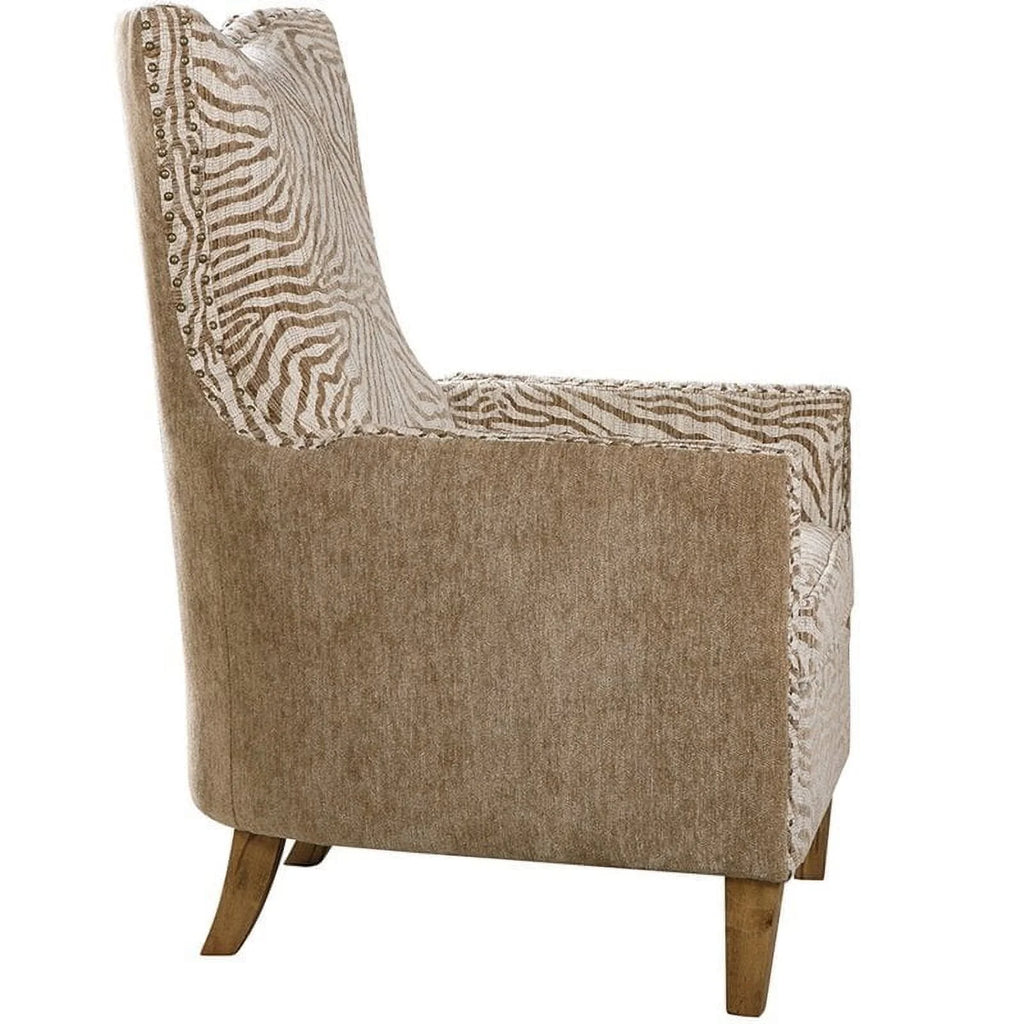 Brown Animal Pattern Fabric Wood Armchair I2770
