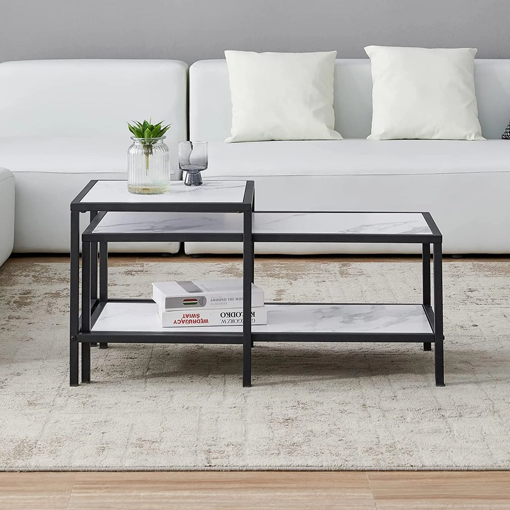 Marble Color Top Nesting Coffee Table Set with Metal Frame K757