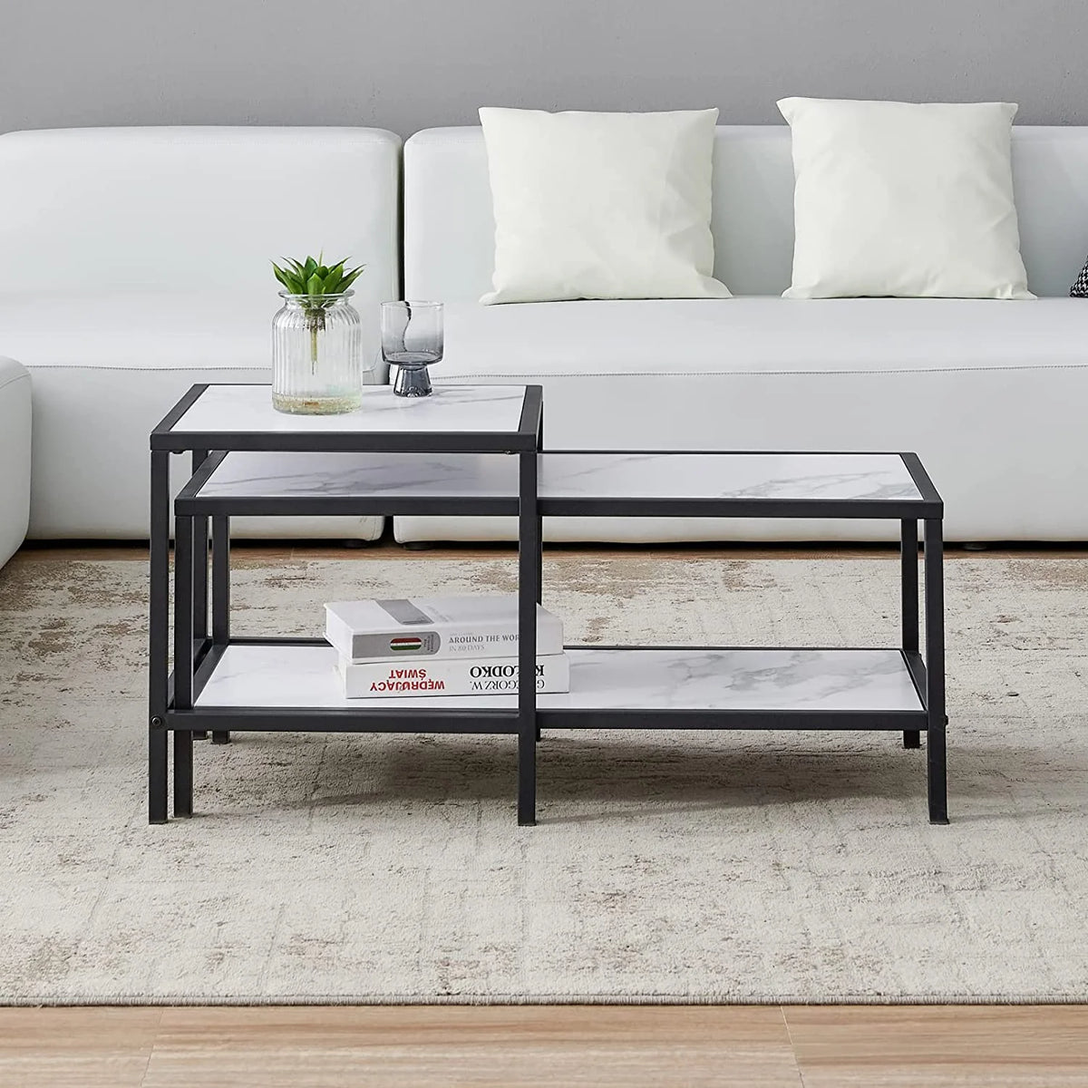 Marble Color Top Nesting Coffee Table Set with Metal Frame K757