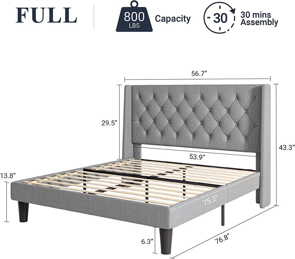 Queen Size Upholstered Platform Bed Frame with Wingback A74651