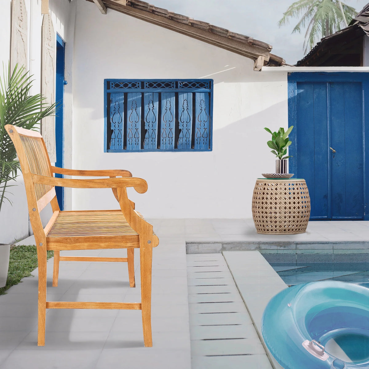 Teak Wood Outdoor Bench with Arms K628