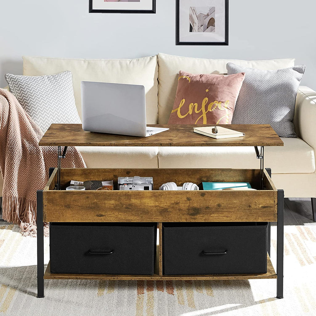 Lift Top Coffee Table with Hidden Storage and 2 Fabric Baskets U5435