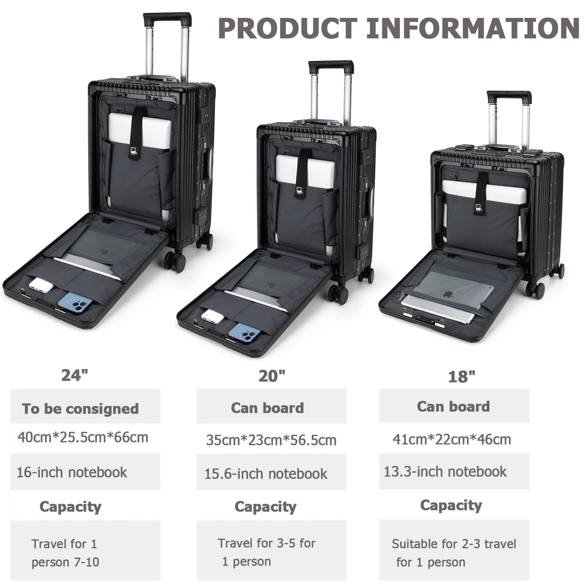 Aluminium Frame Hardside Expandable Spinner Wheel Luggage S4354
