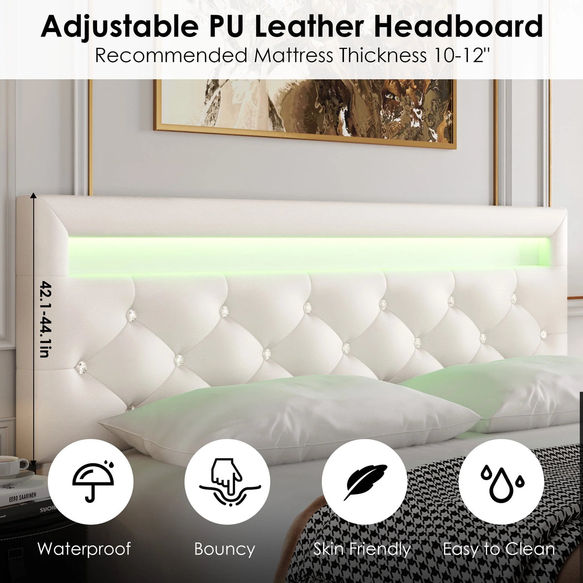 Full Size Black PU Upholstered Platform Bed Frame with LED S254