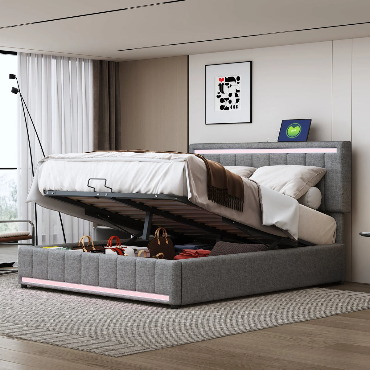Full Size Platform Bed with Hydraulic Storage X272