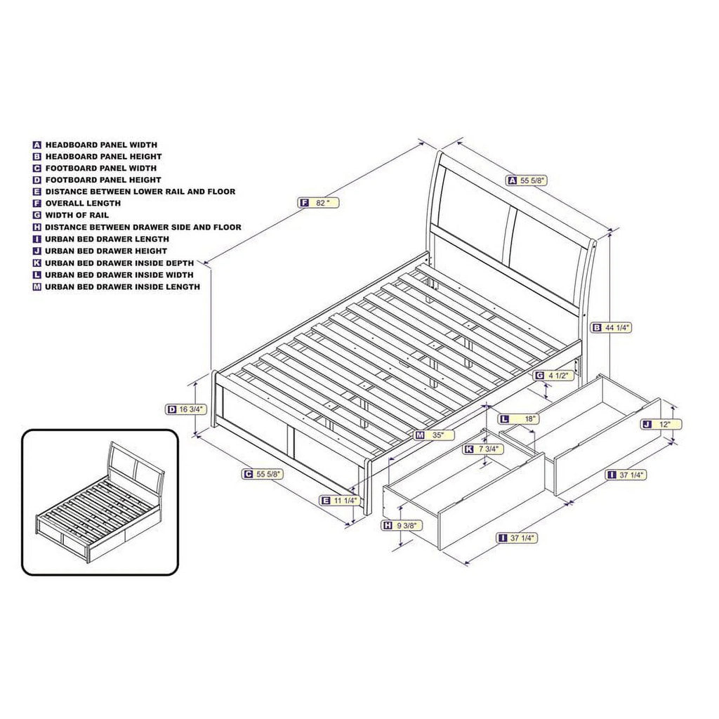 White Solid Wood Full Storage Platform Bed O2607