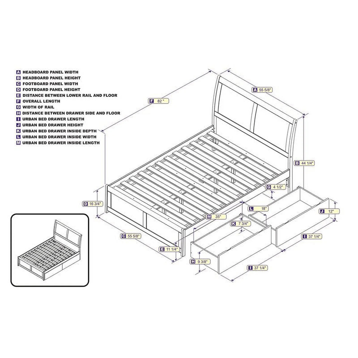 White Solid Wood Full Storage Platform Bed O2607