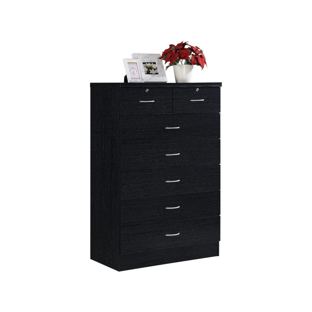 7 Drawer Wooden Jumbo Dresser Chest with 2 Top Locks, Cherry F9887