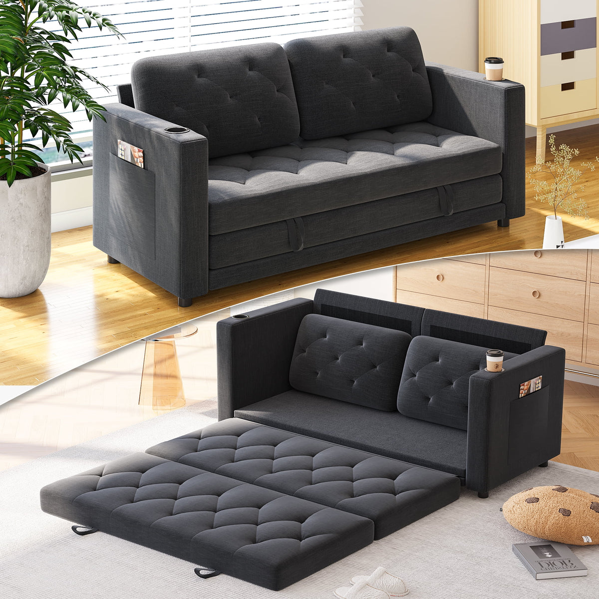 Dark Grey Full Size Sleeper Sofa P7522