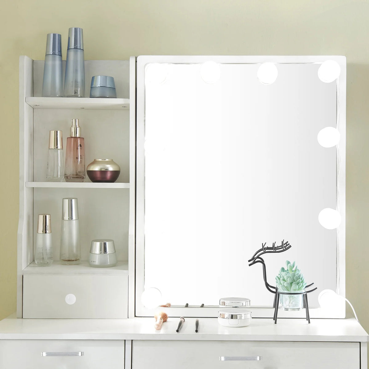 White Vanity Set with Lighted Mirror and Stool D9958