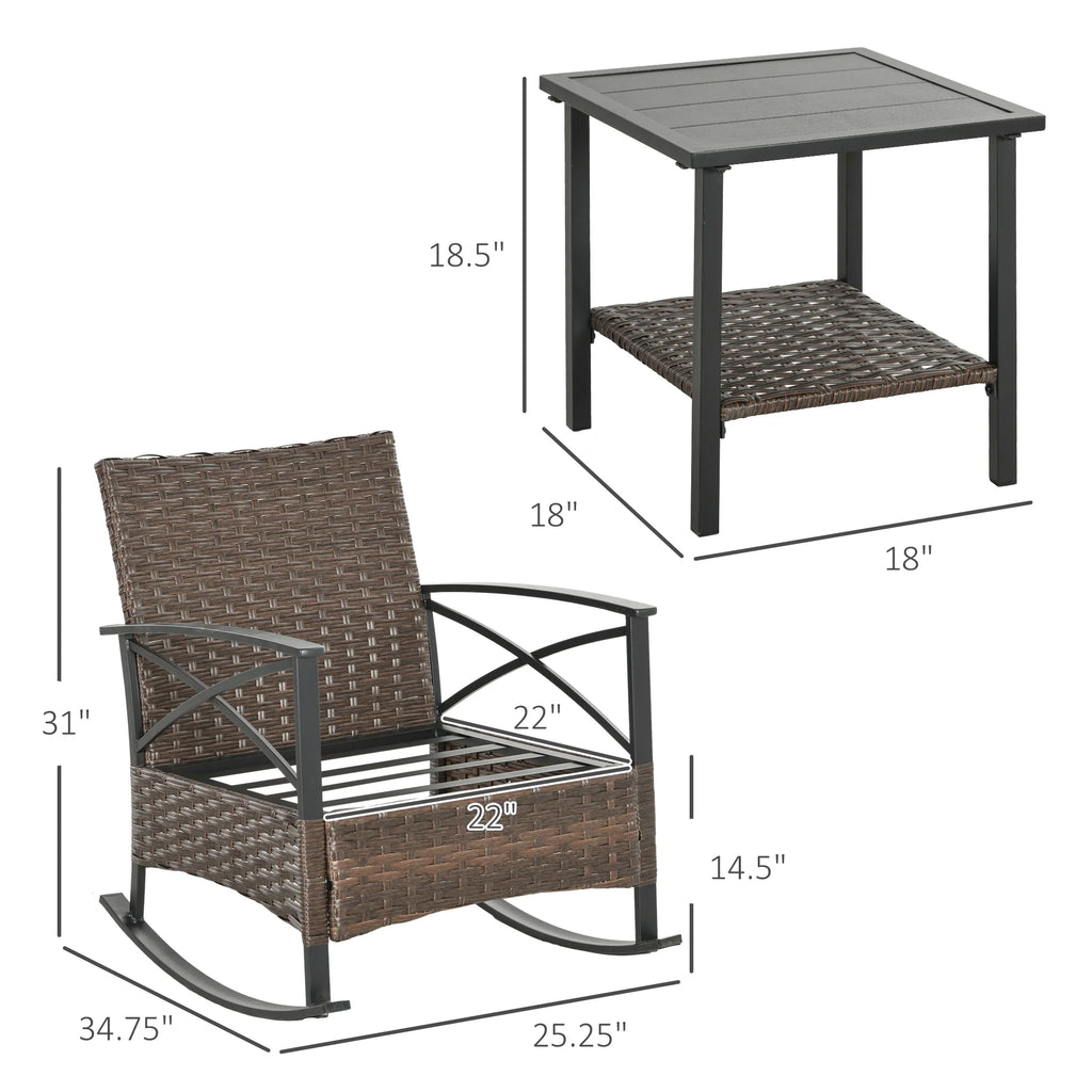 3pc Wicker Rocking Chair Set with Cushions K2321