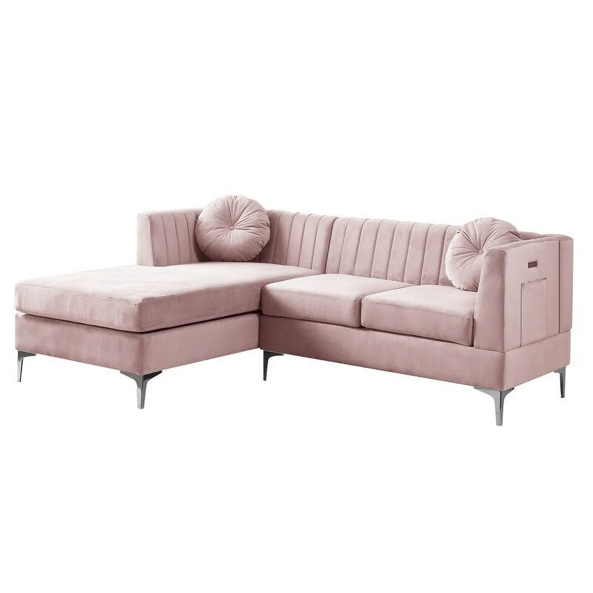 Pink Velvet Sectional Sofa Chaise A4105