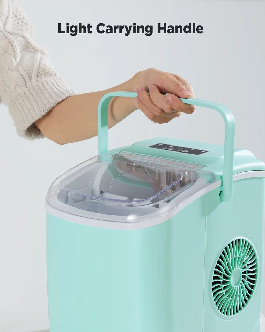 Countertop Ice Maker with Handle, 9 Cubes/6 Mins, 26lbs/24Hrs, Self-Cleaning, Ice Scoop and Basket, 2 Sizes of Bullet Ice, Green B32115