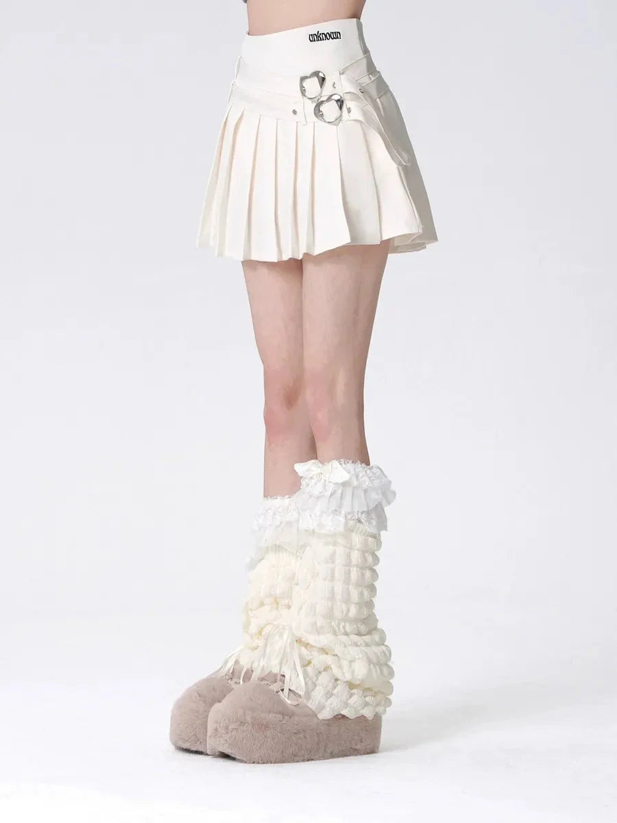 Pleated Heart Buckle Skirt N900