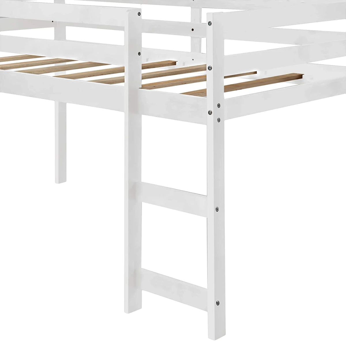 White Twin Size Wood Loft Bed with Slide and Ladder P7468