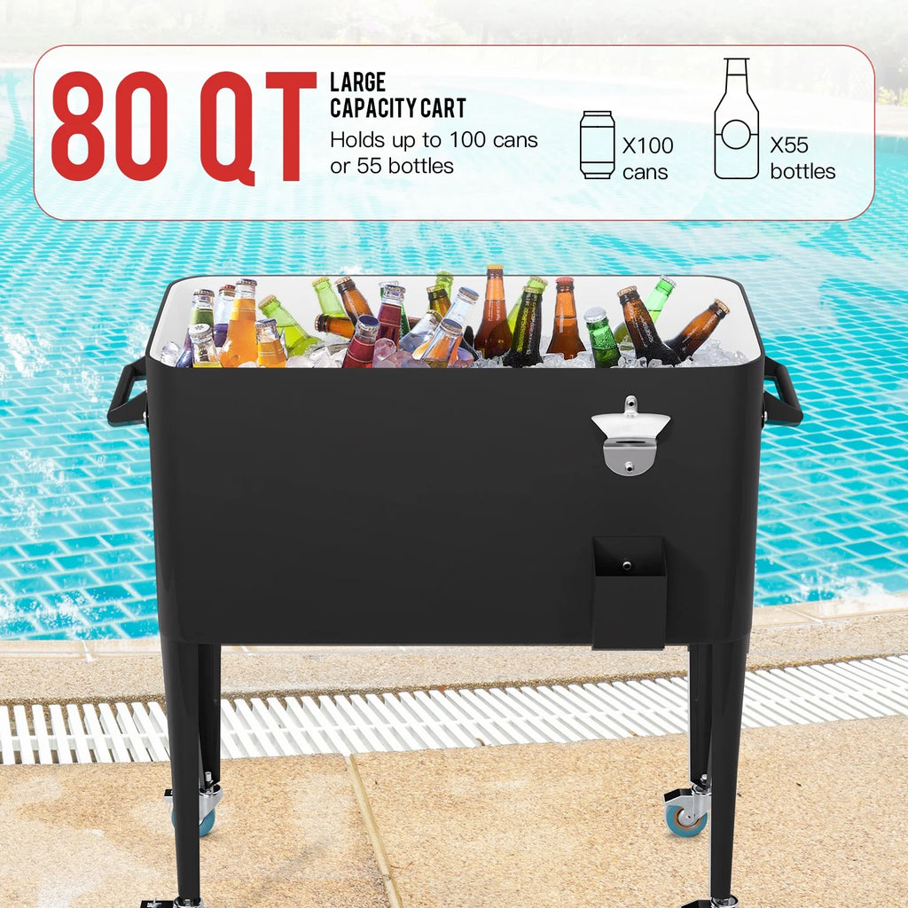 80 Quart Rolling Ice Cooler with Wheels and Bottle Opener Y204453