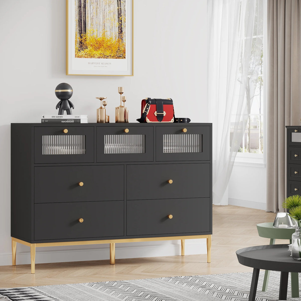 White 7 Drawer Glass Dresser P88622