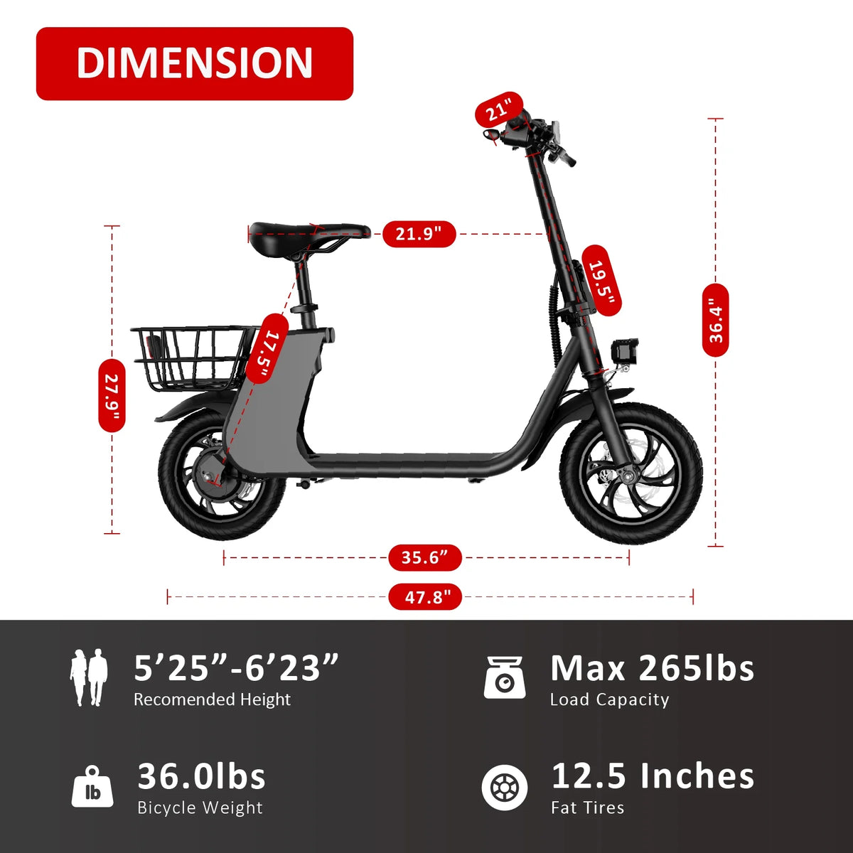 Foldable Electric Scooter with Seat and Carry Basket F607199