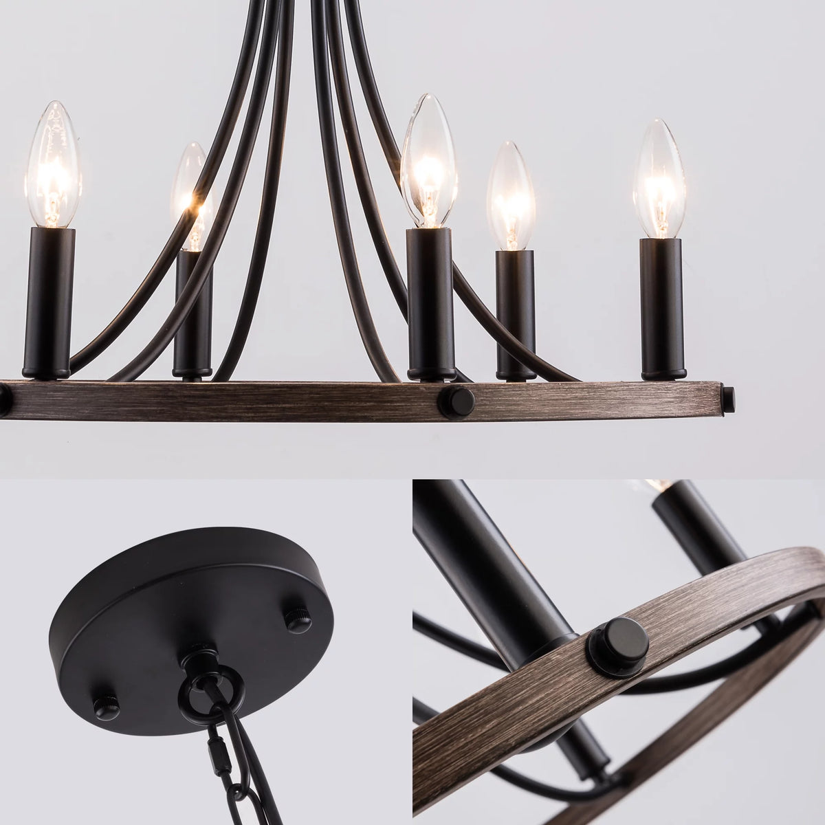 6-Light Black Wheel Chandelier F61292
