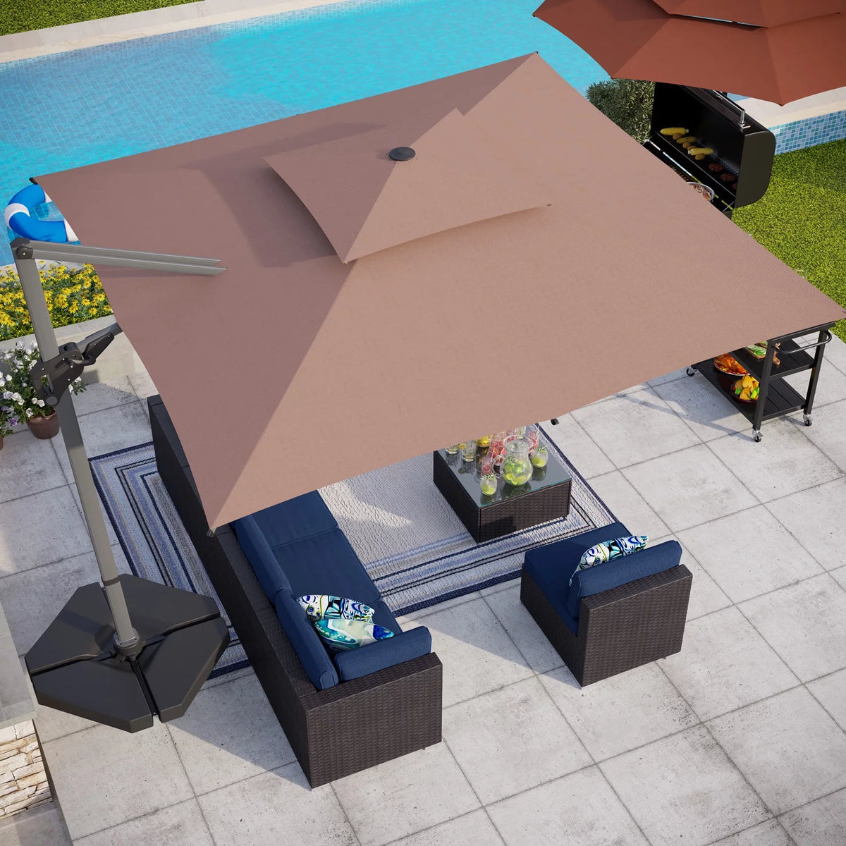 10ft Cantilever Offset Patio Umbrella with 360 Degree Rotation & Tilt & Cross Base R517