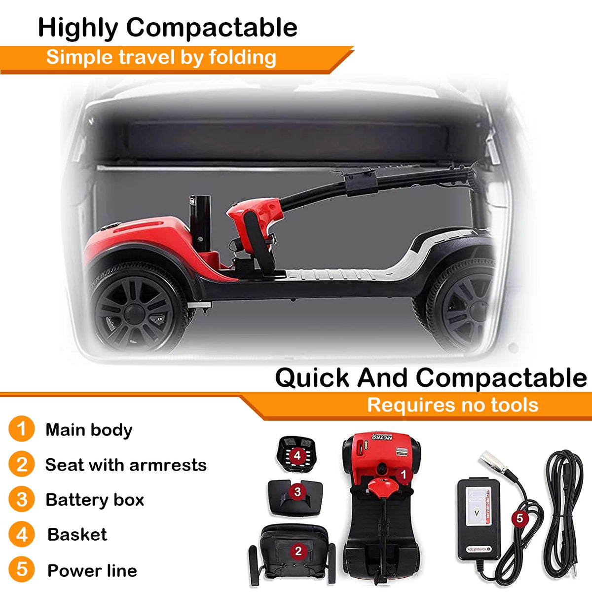 Blue 4 Wheels Folding Mobility Scooter U6307