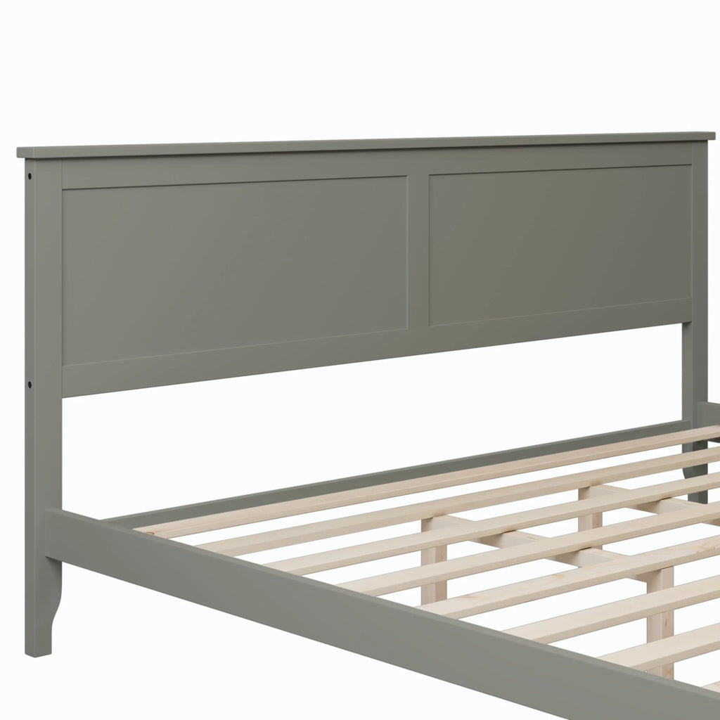 King Size Grey Solid Wood Platform Bed Frame with Headboard X130589